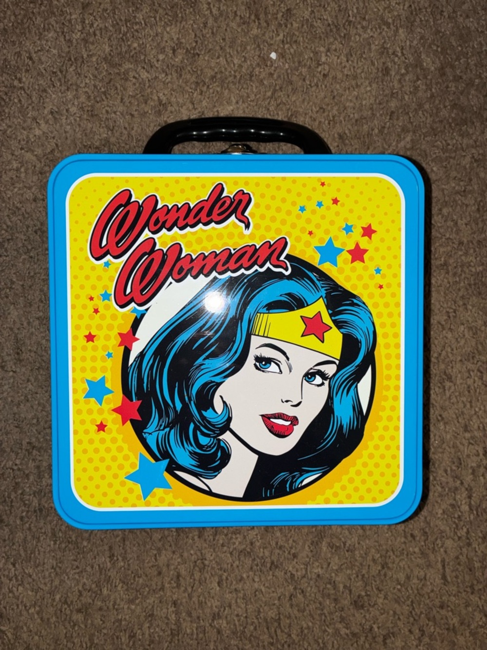 Wonder Woman Vintage Style Tin Lunchbox - Bright Blue & Yellow
